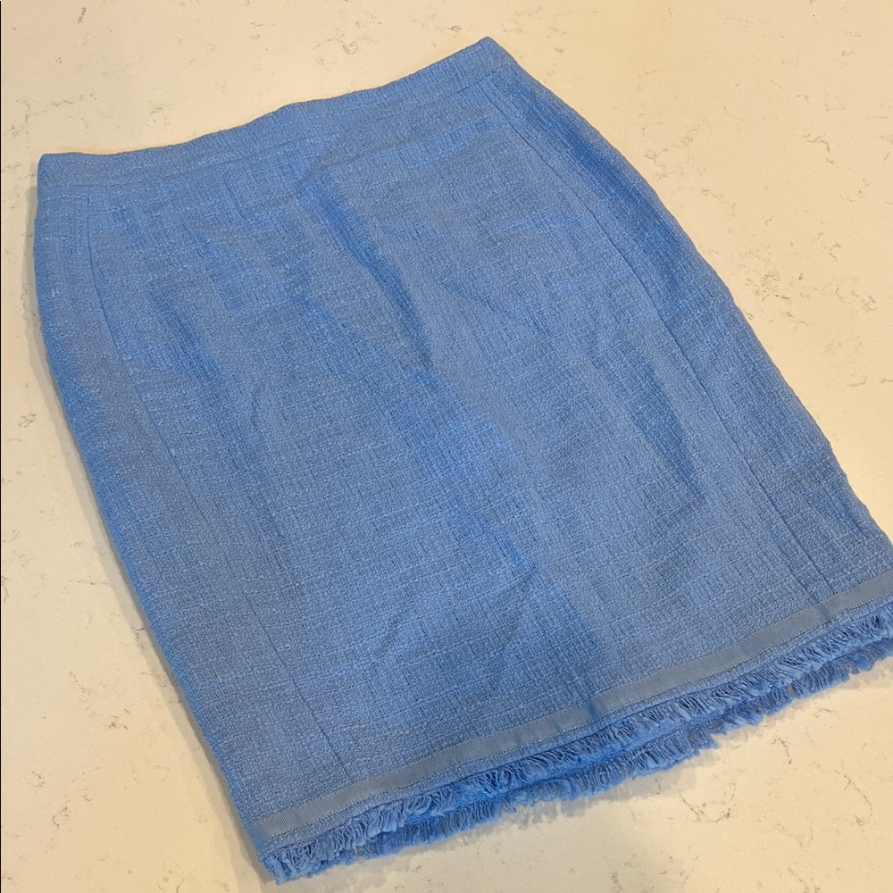 J crew Blue Pencil Skirt with Fringe Hem